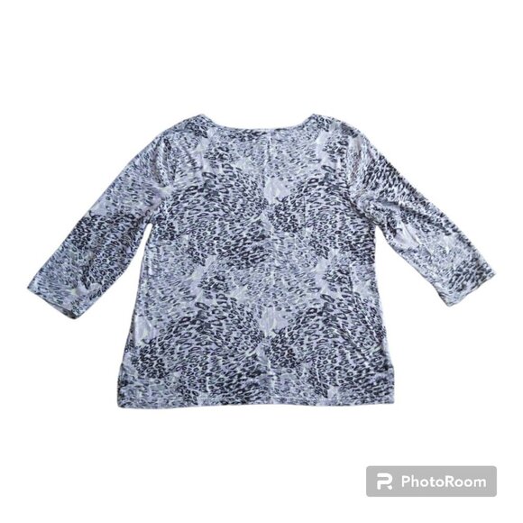 Covington Animal Print Lace V-Neck Shirt - 3/4 Sleeve Cotton Blend - Size Large - Picture 2 of 6